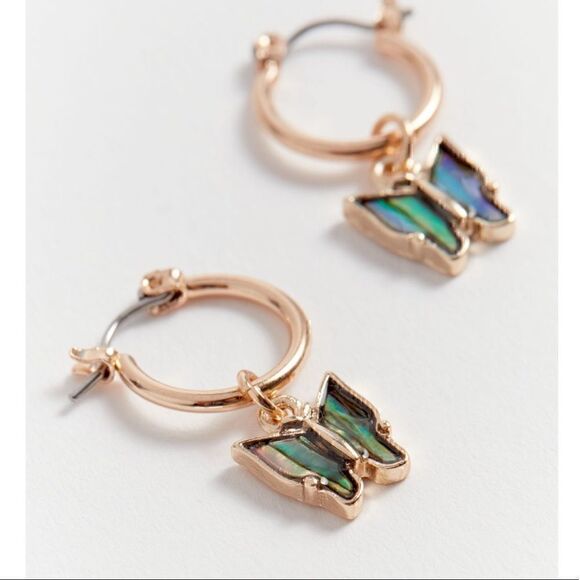 Urban outfitters Earrings Green Butterfly Gold Hoops New - Picture 1 of 7
